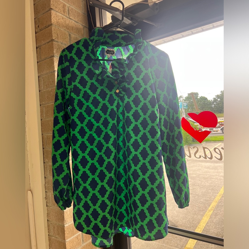 Mud Pie Green and Navy Blouse